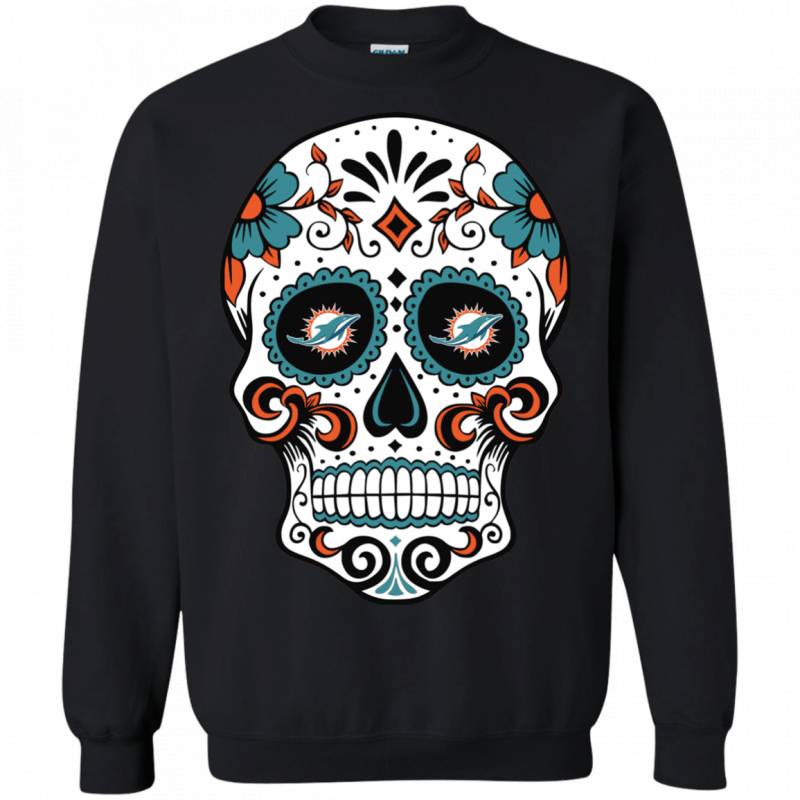 Miami Dolphins Sugar Skull T shirt Long Sleeve Sweatshirt Hoodie