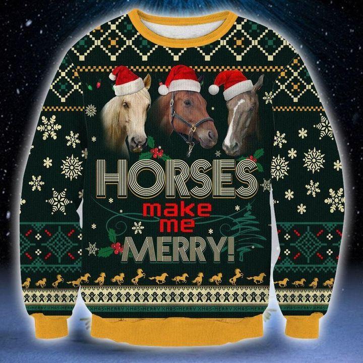 Horse Make Me Merry Ugly Christmas Sweater | For Men & Women | Adult | Us4338