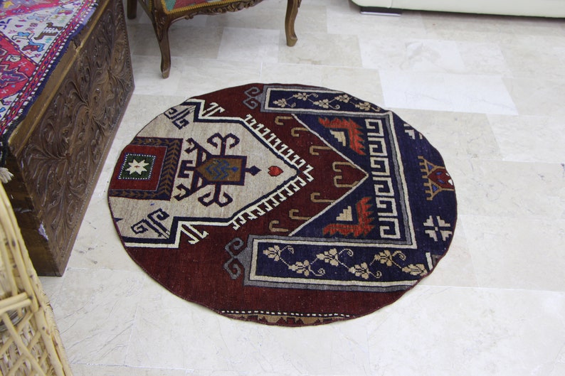 Turkish Rug, Nomadic Rug, Floor Rug, Office Round Chair Mat, Living Room Indoor Mat, Non-Slip Mat, Gift For Her/Him