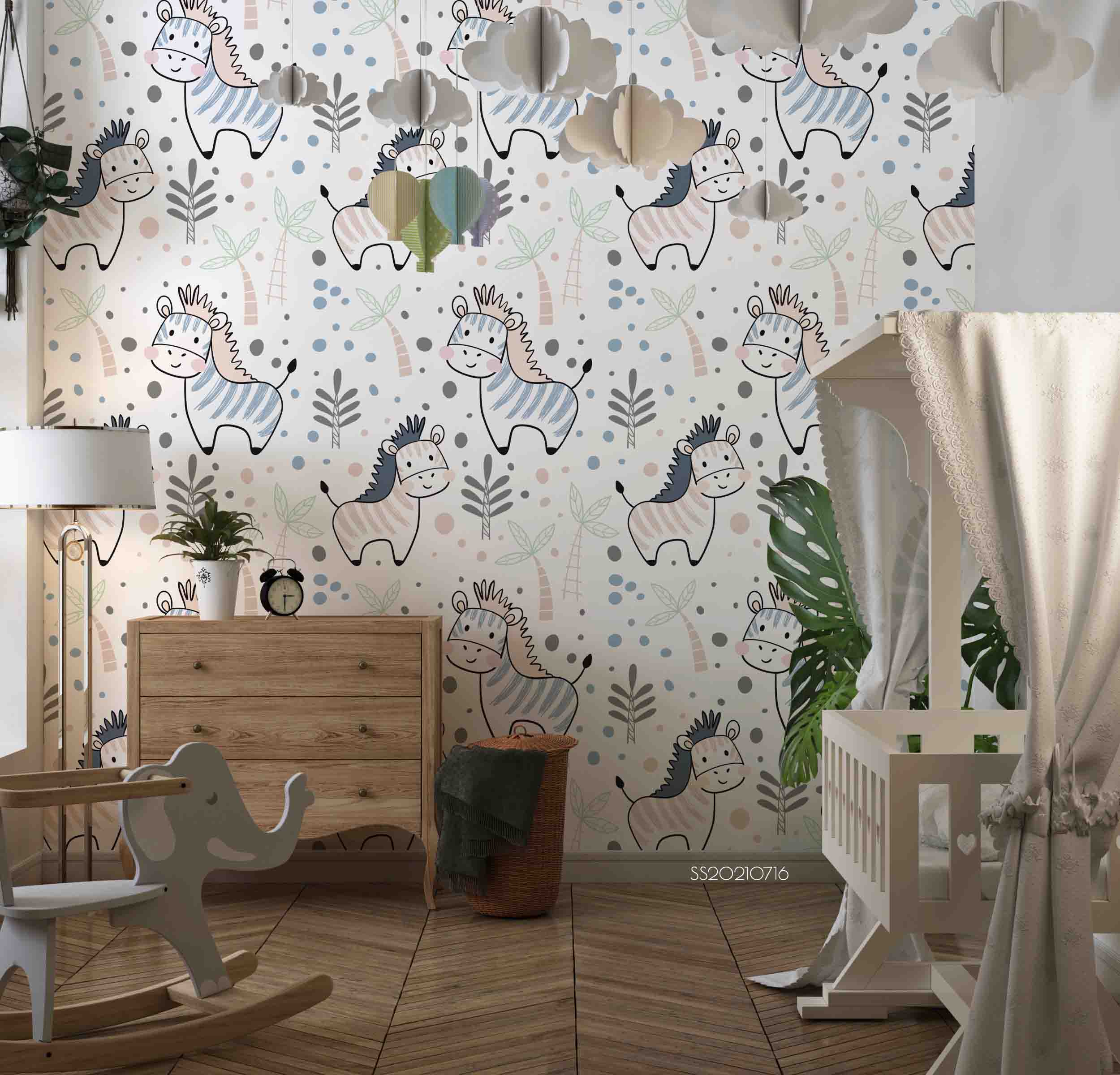 3D Cartoon Animal Zebra Leaf Wall Mural Wallpaper Lqh 22