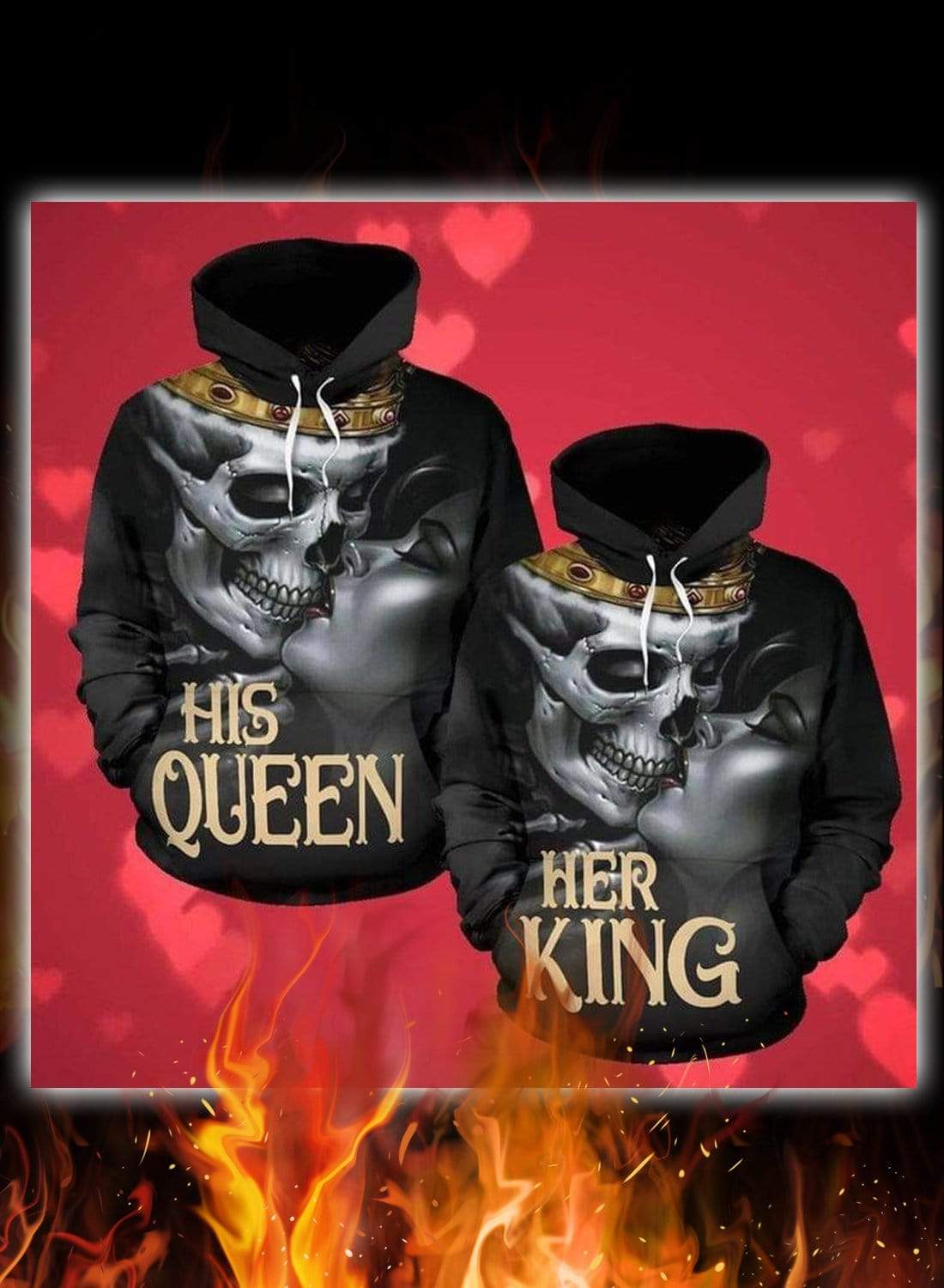 Amazing Queen And King Couple Skull And Beauty Love Hoodie 3D All over print