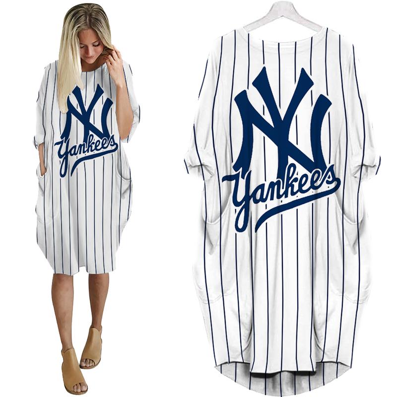 Yankees- All Over Printed Batwing Pocket Dress-L00898