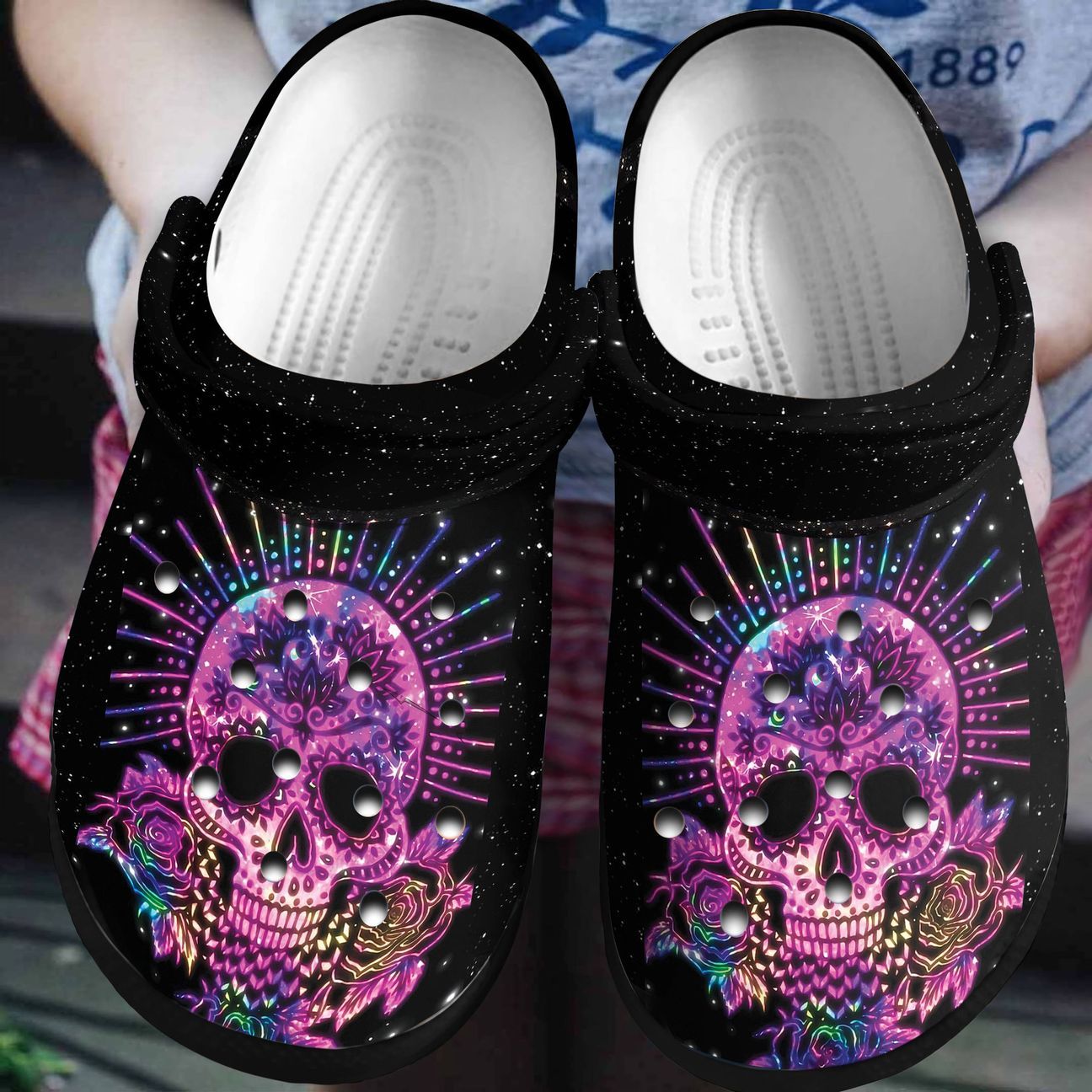 Skull Personalized Clog, Custom Name, Text, Color, Number Fashion Style For Women, Men, Kid, Print 3D Skull With Roses