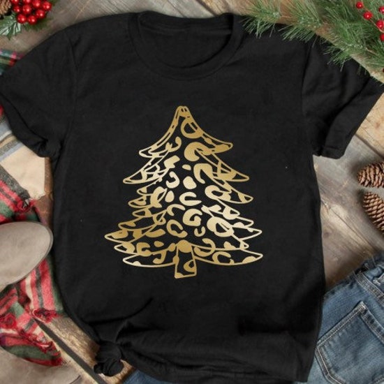 Christmas Tree Shirt | Cute  Unisex T-Shirt| Leopard print Tee | Christmas wear