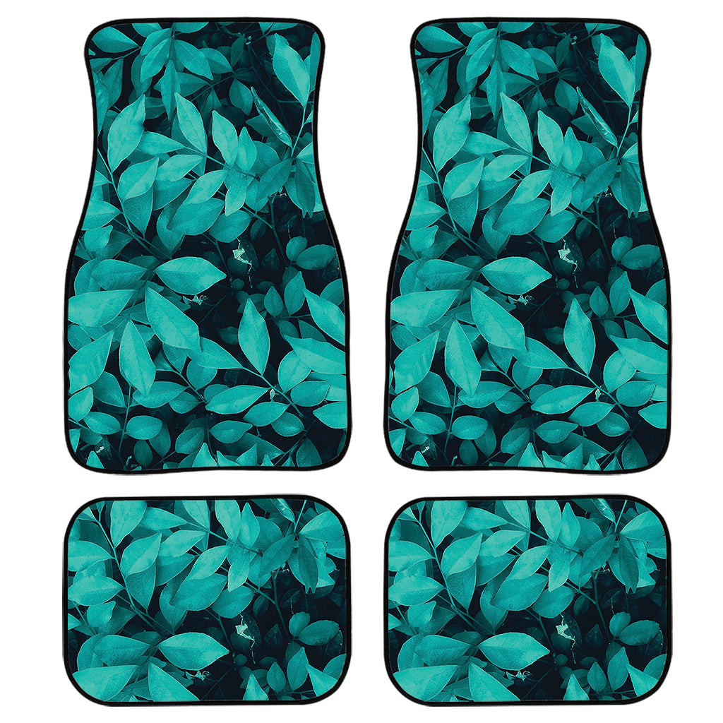 Turquoise Leaf Print Front And Back Car Floor Mats, Front Car Mat