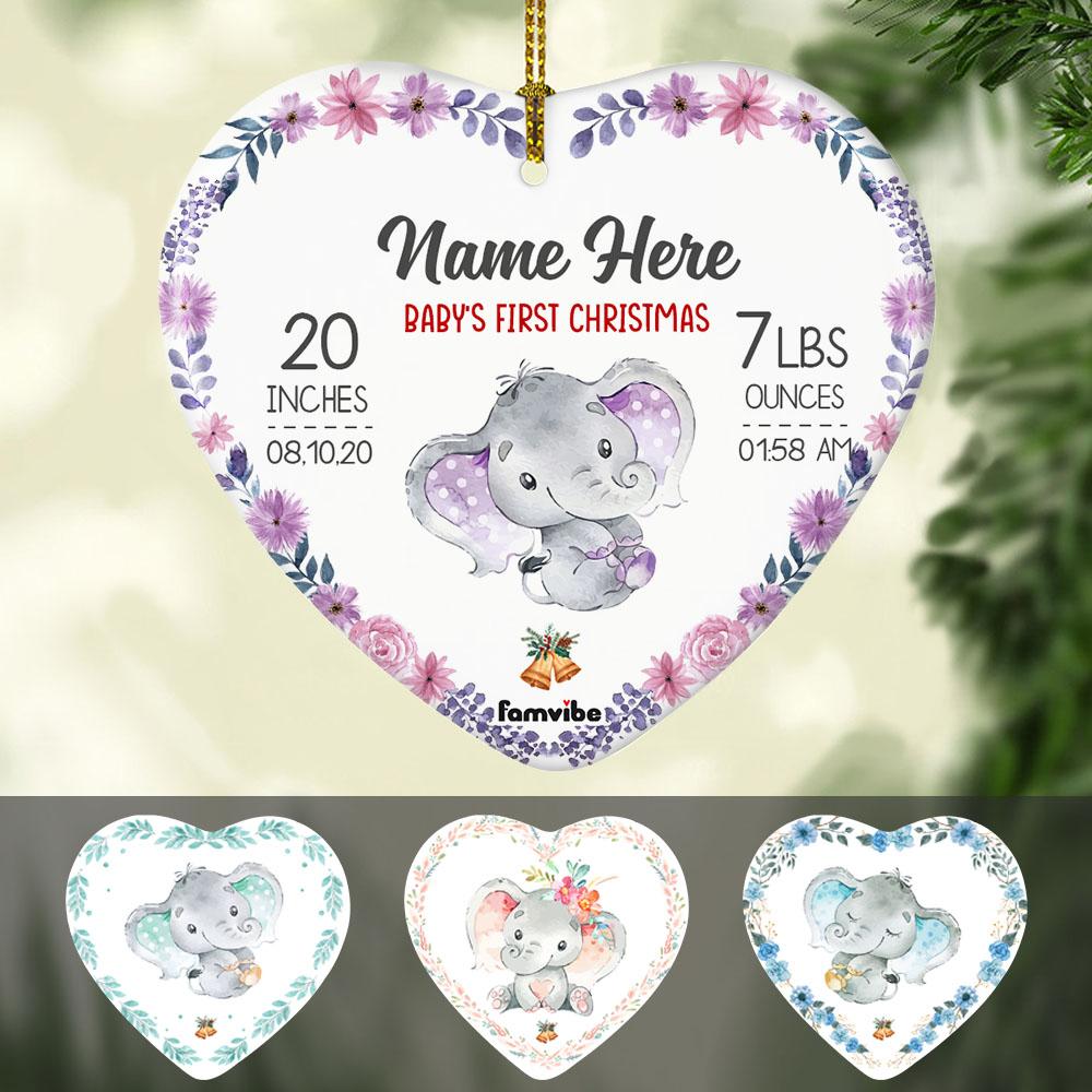 Personalized Elephant Baby First Christmas Heart Ornament Ag186 73O58