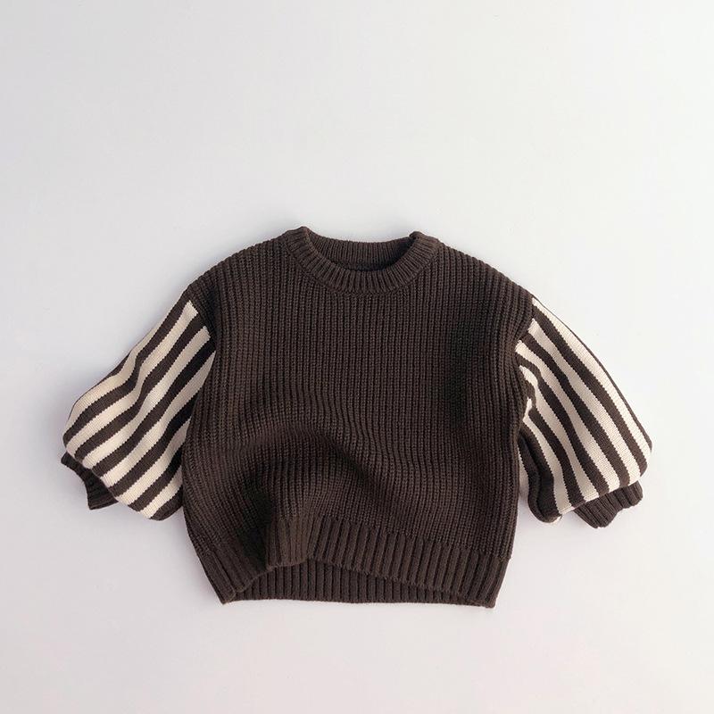 Children’s Sweater 2022 Autumn New Boys Girls Striped Knit Coat Baby Lapel Jacket Pullover Girl Sweater Girls Clothes alx