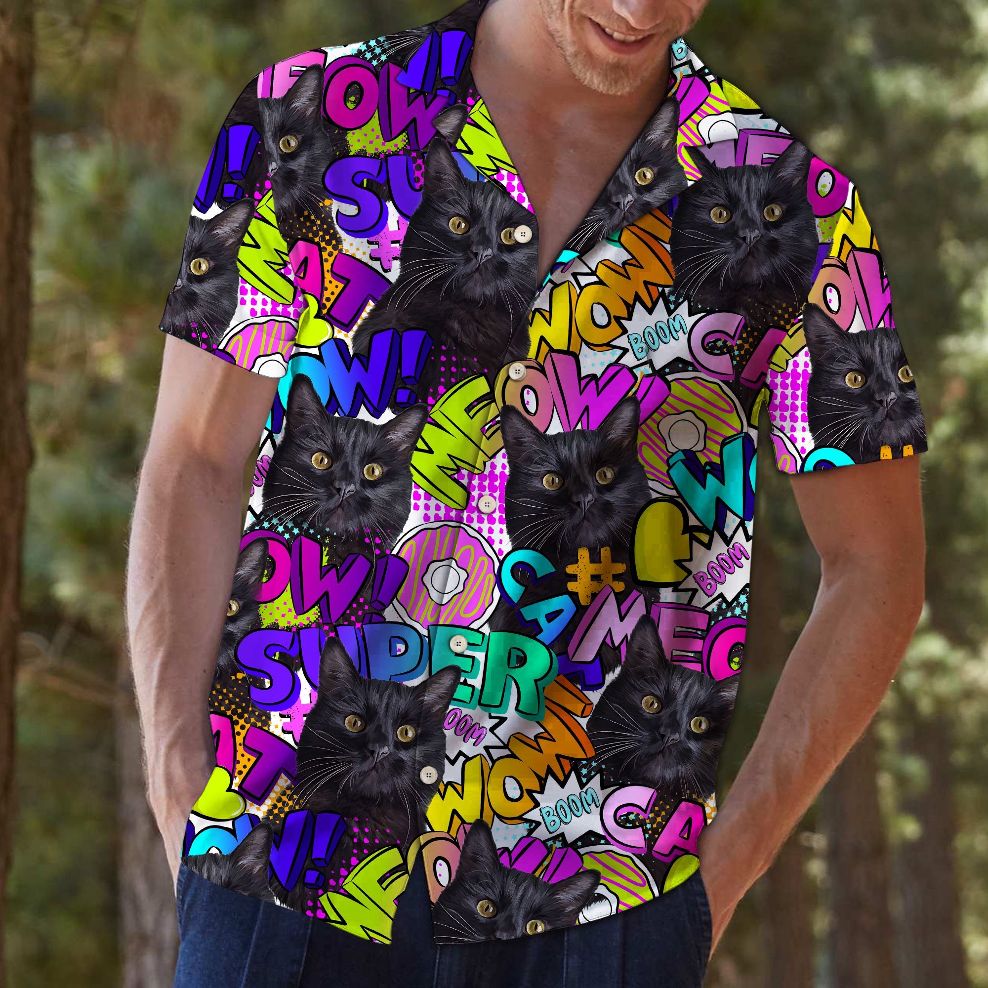 Black Cat Pop Art Hawaii Shirt For Hawaii Aloha Ha74549