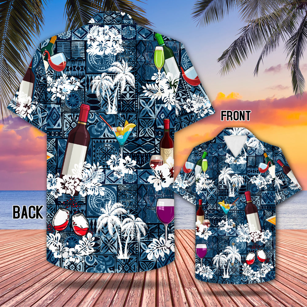 Wine Hawaiian Shirt Style Blue Drinking Shirt Wine Lover Gift M0402 Lihd