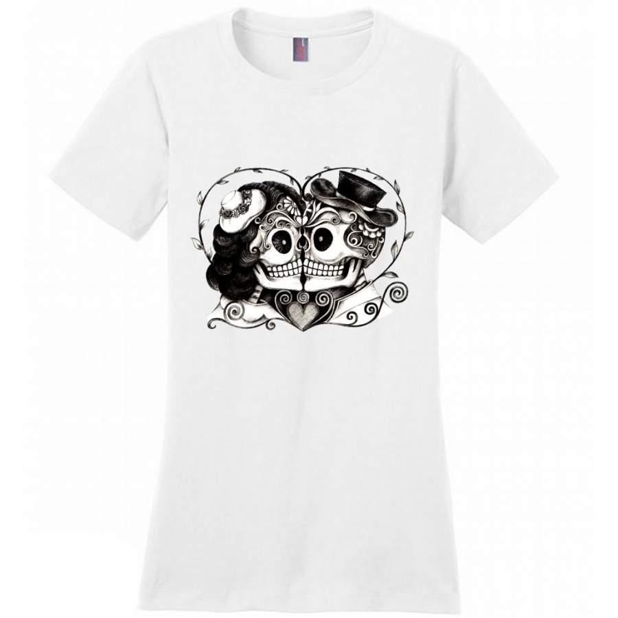 Couple Skulls Together Forever Valentine Gift – District Made Women Shirt
