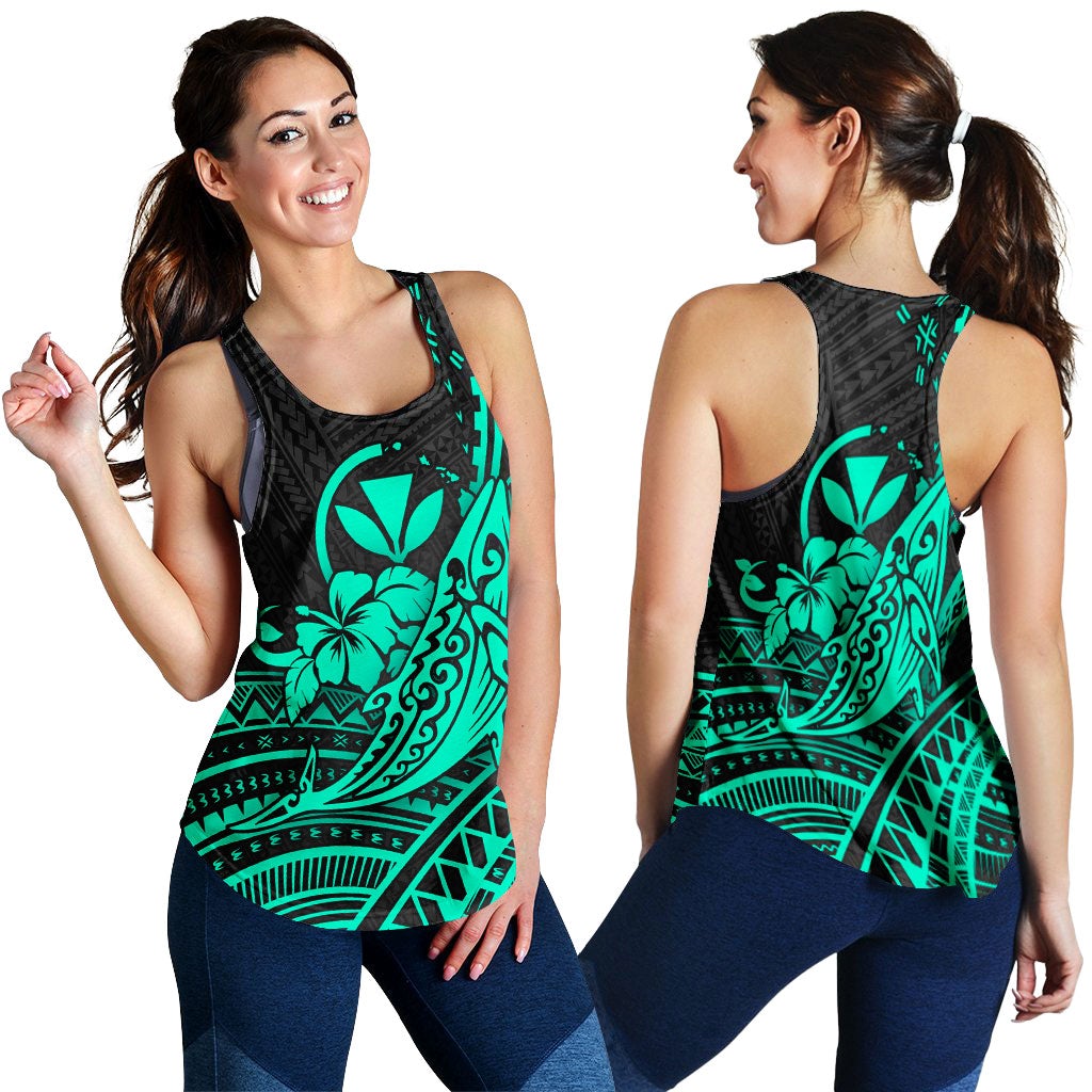 Hawaii Humpback Whale With Hibiscus Tribal Turquoise Women Tank Top Lt12