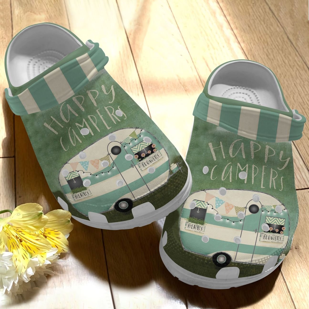 Camping Personalize Clog, Custom Name, Text, Fashion Style For Women, Men, Kid, Print 3D Green Camping