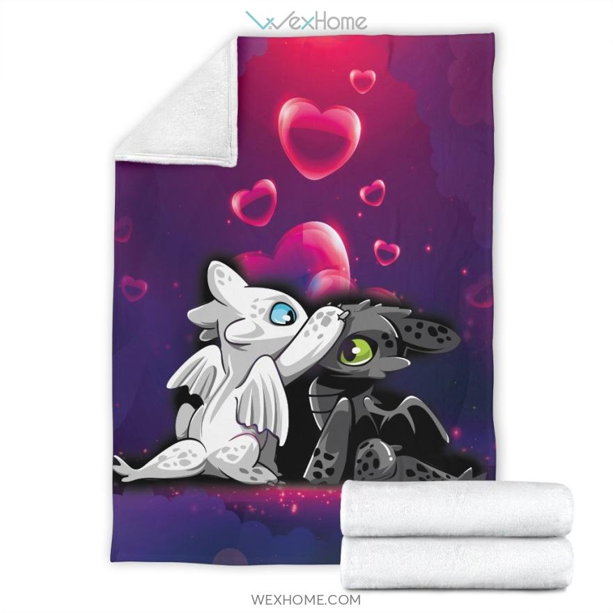 Cute Toothless And His Girlfriend Night Fury Light Fury Love How To Train Your Dragon Premium Blanket