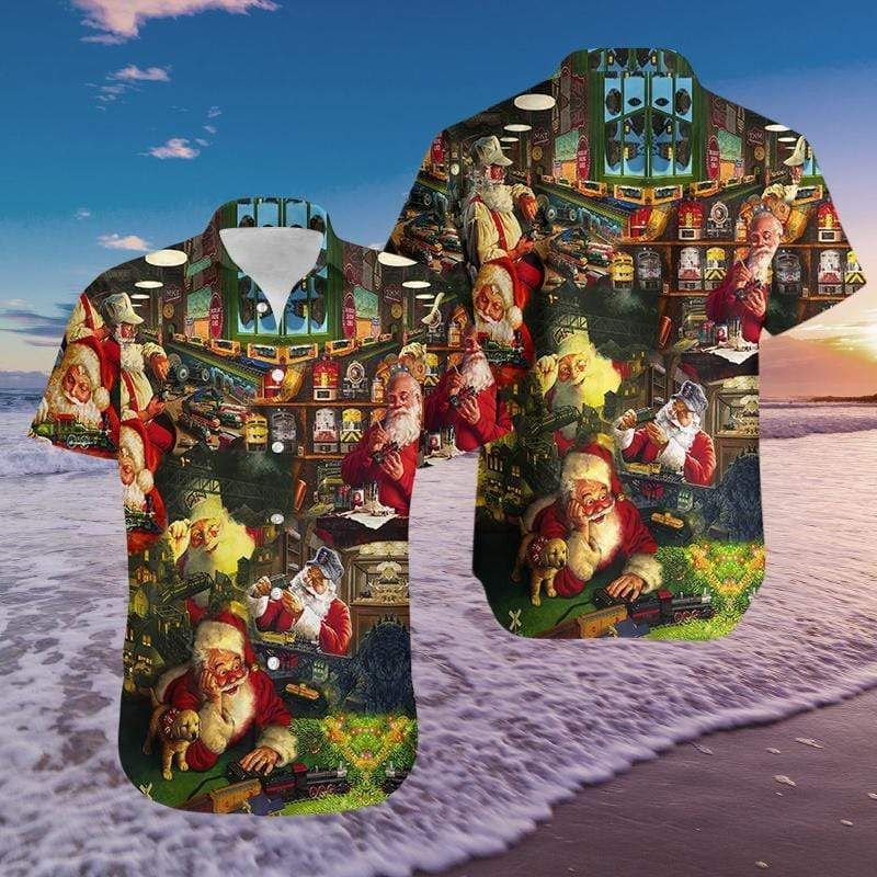 Discover Cool Santa Claus Playing Toy Train Merry Christmas Hawaii Shirts Ha35495