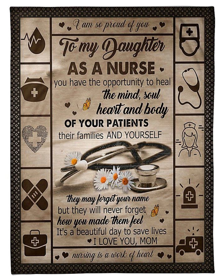 To My Daughter As A Nurse Fleece Blanket, It’S A Beautiful Day To Save Lives, Gift For Daughter From Mom Birthday Gift Home Decor Bedding Couch Sofa Soft