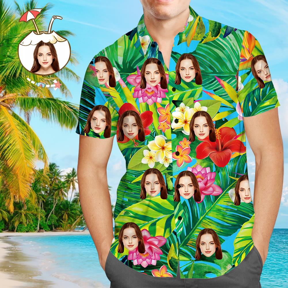 Custom Photo Haiwaiian Tropical Floral Aloha Hawaii Shirts For Men And Women Ha15322