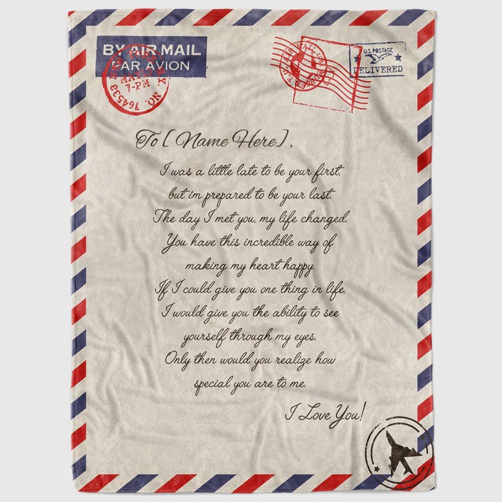 Viticstore™ Personalized airmail letter style To Lovers, eggshell color size large ultra-soft customized blanket gift for couples
