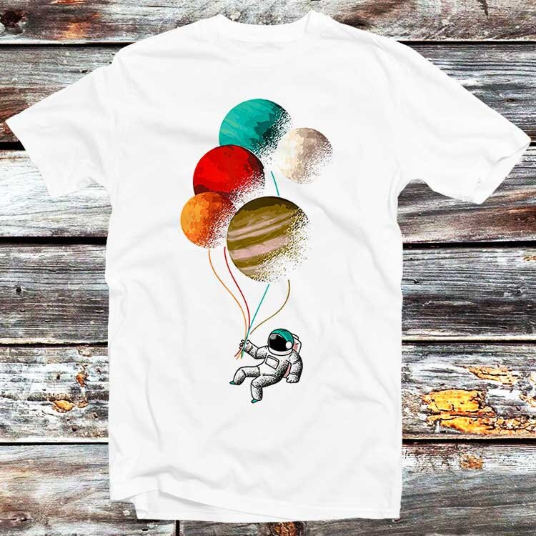 Spaceman Astronaut Planet Balloons T Shirt Funny Parody Fashion Design Best Gift Top Tee Unisex Universe Mars Jupiter B95