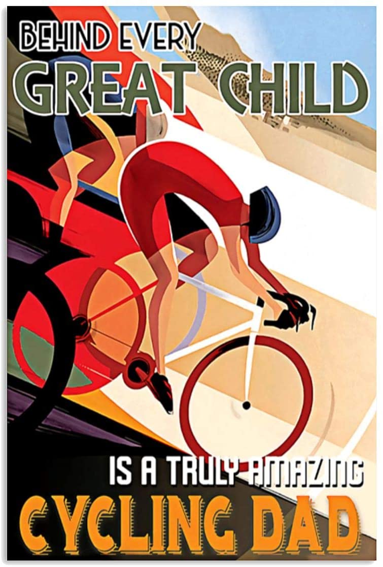 Vintage Man Cycling Behind Great Children Poster Art Print      Home Decor Gift For Men Women Family Friend On Birthday Xmas