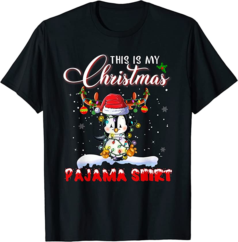 This is My Christmas Pajama Shirt Penguin Christmas Lights T-Shirt