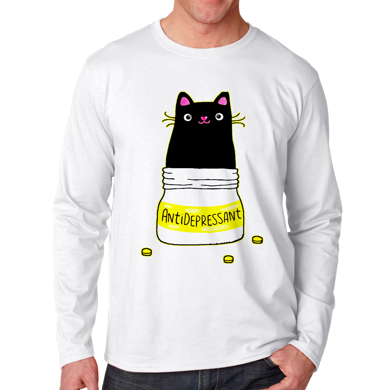 Cute Cat Kitten Antidepressant Unisex Long Sleeve T-Shirt Tee