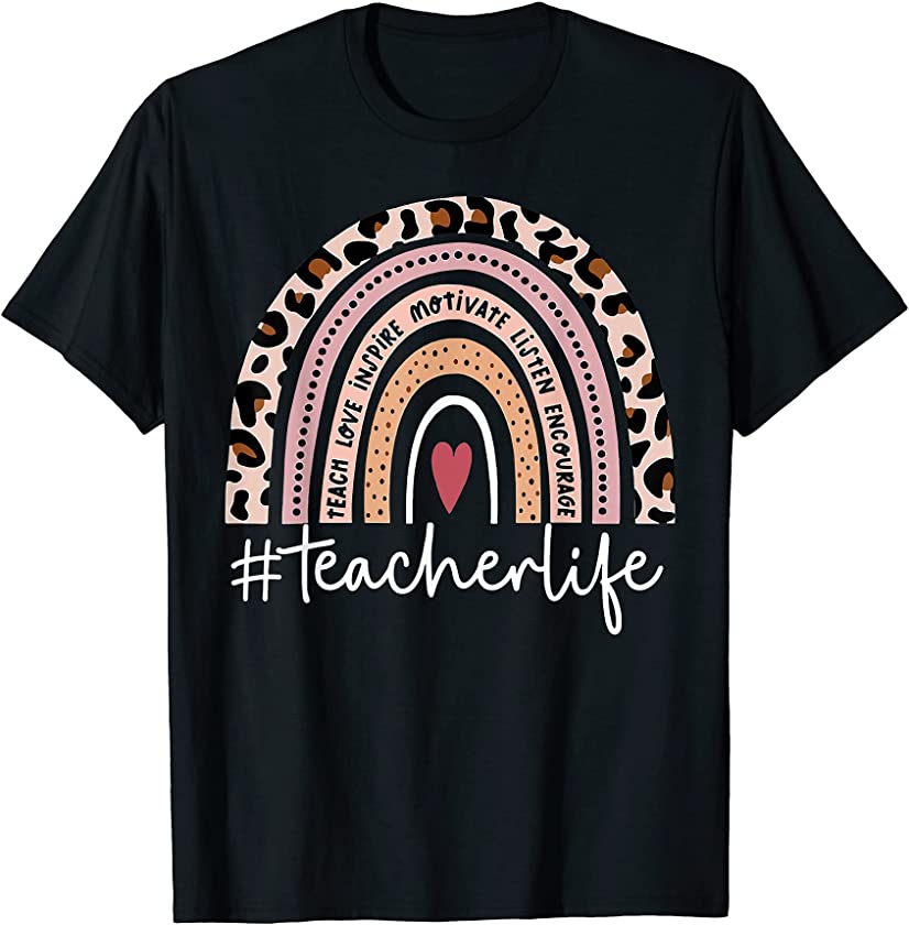 Teacher Rainbow Inspirational Teacher Teacher Leopard T-Shirt