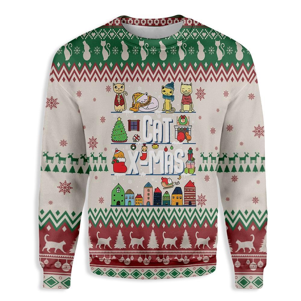 Cat X-Mas Ugly Christmas Sweater | For Men & Women | Adult | Us4334