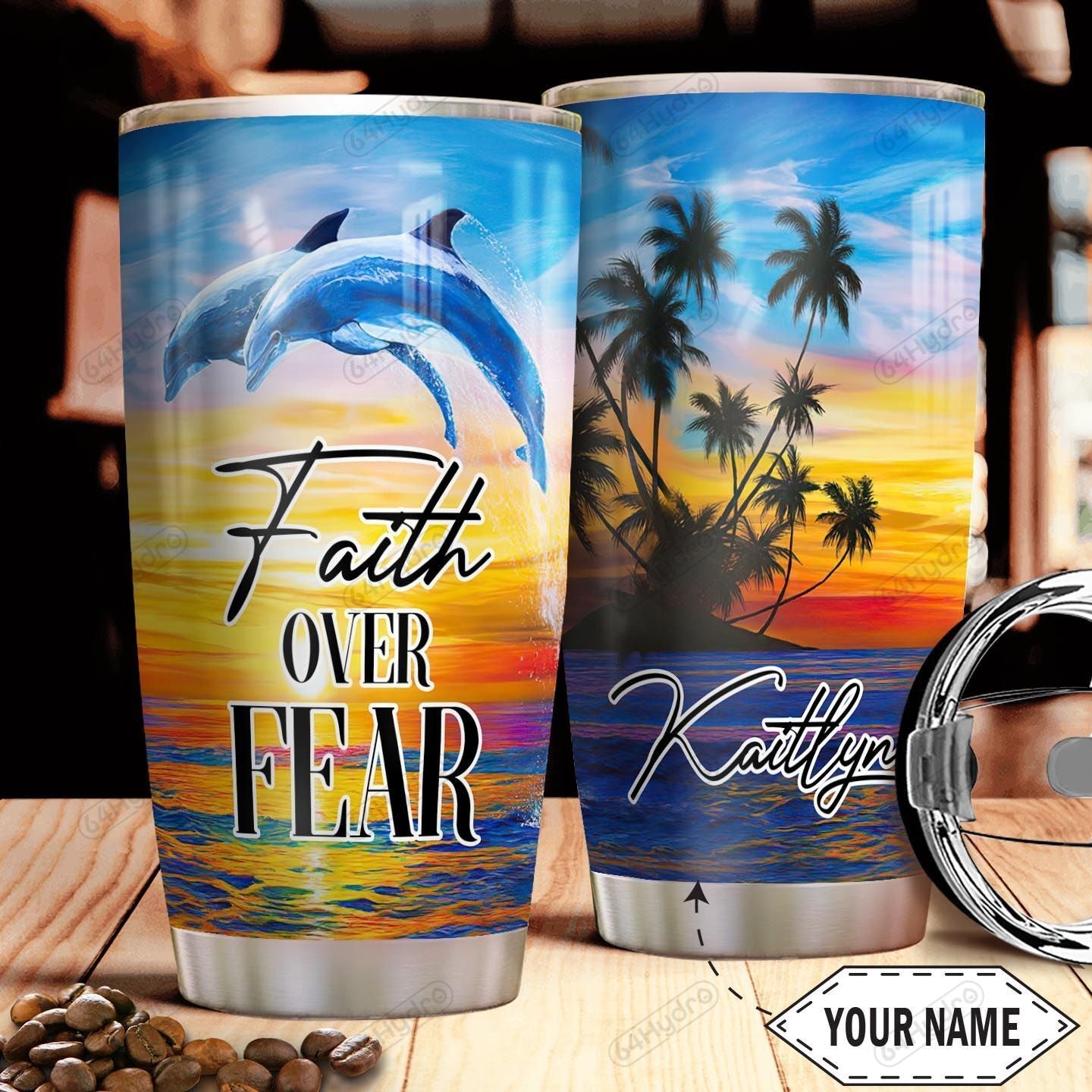 Dolphin Faith Personalized Stainless Steel Stainless Steel Tumbler Customize Name, Text, Number Dmbsh