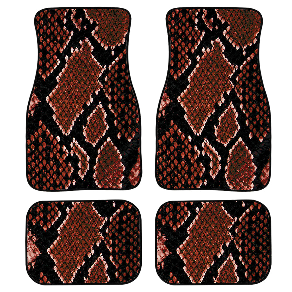 Brick Red Python Snakeskin Print Front And Back Car Floor Mats, Front Car Mat