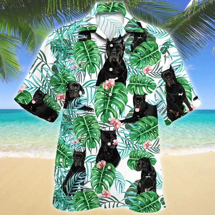 Awesome Black Cane Corso Dog Tropical Plant Hawaii Shirt Ha95025