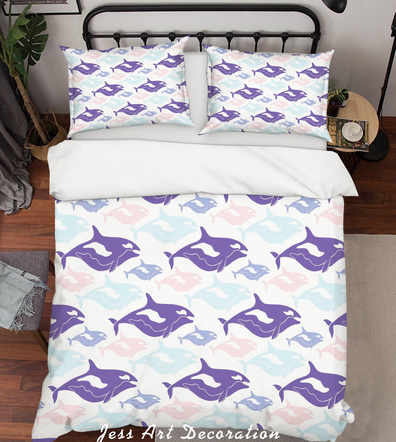 3D Purple Blue Pink Dolphin Quilt Cover Set Bedding Set Duvet Cover Pillowcases Sf71