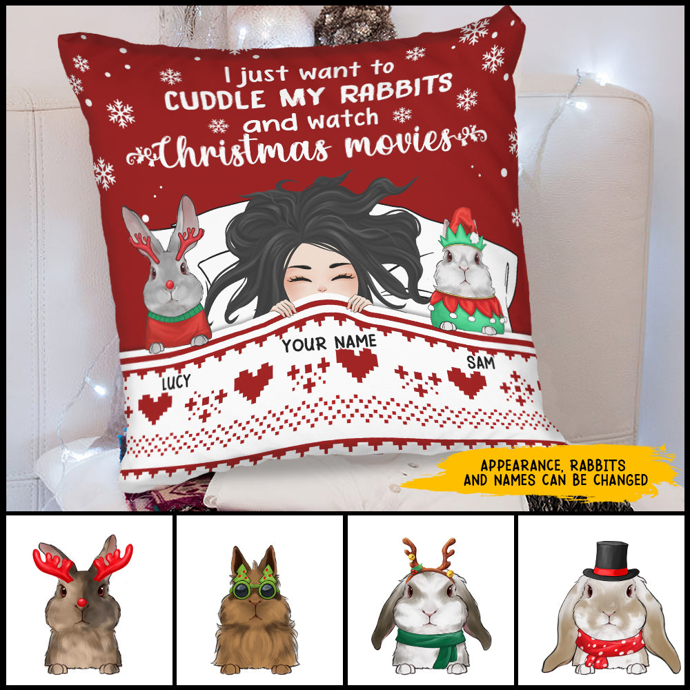 89Customized I Just Want To Cuddle My Rabbits And Watch Christmas Movies Personalized Pillow