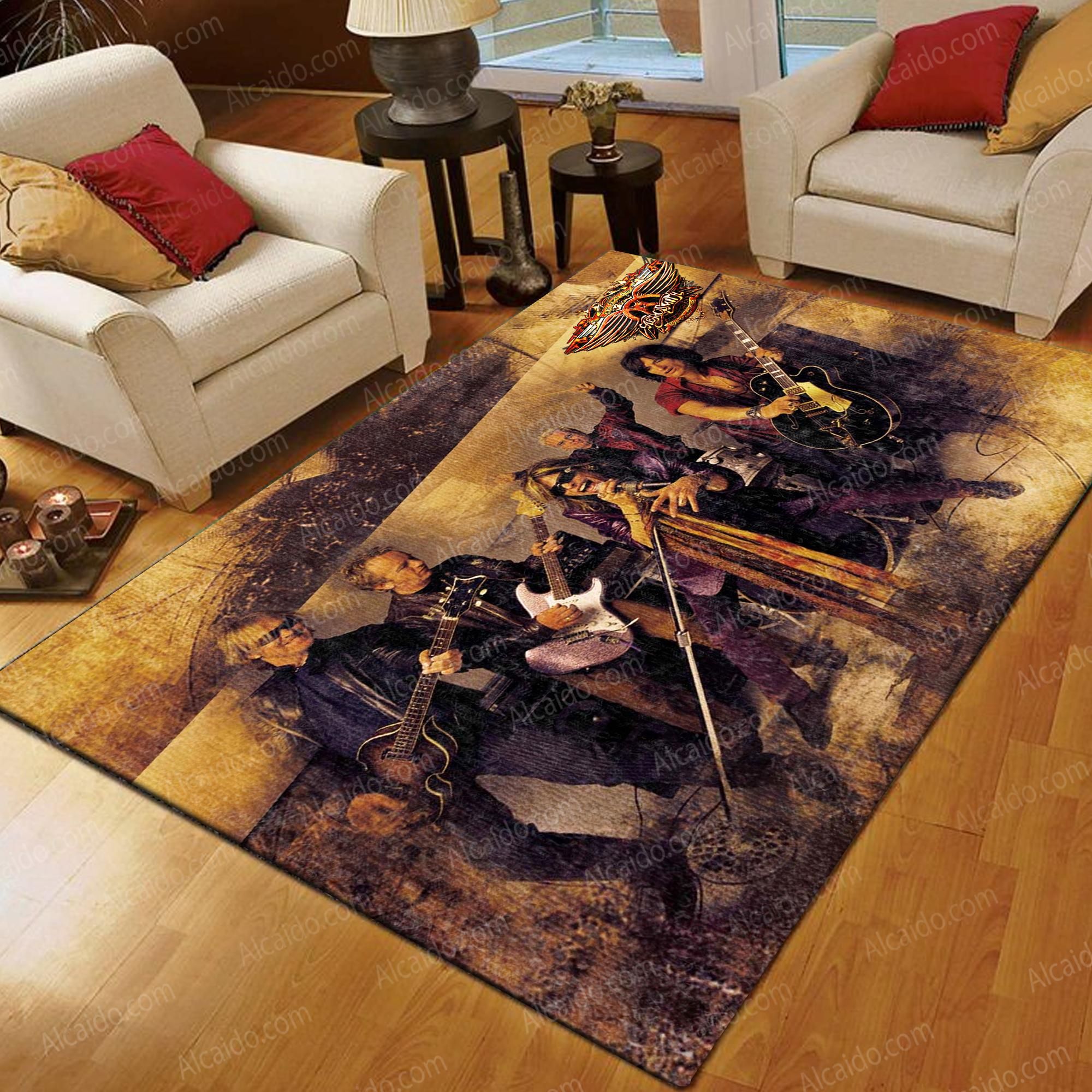 Aerosmith Performing American Rock Band Steven Singing Vintage Living Room Music Band Area Rugs,  Kitchen Rug,  US Gift Decor