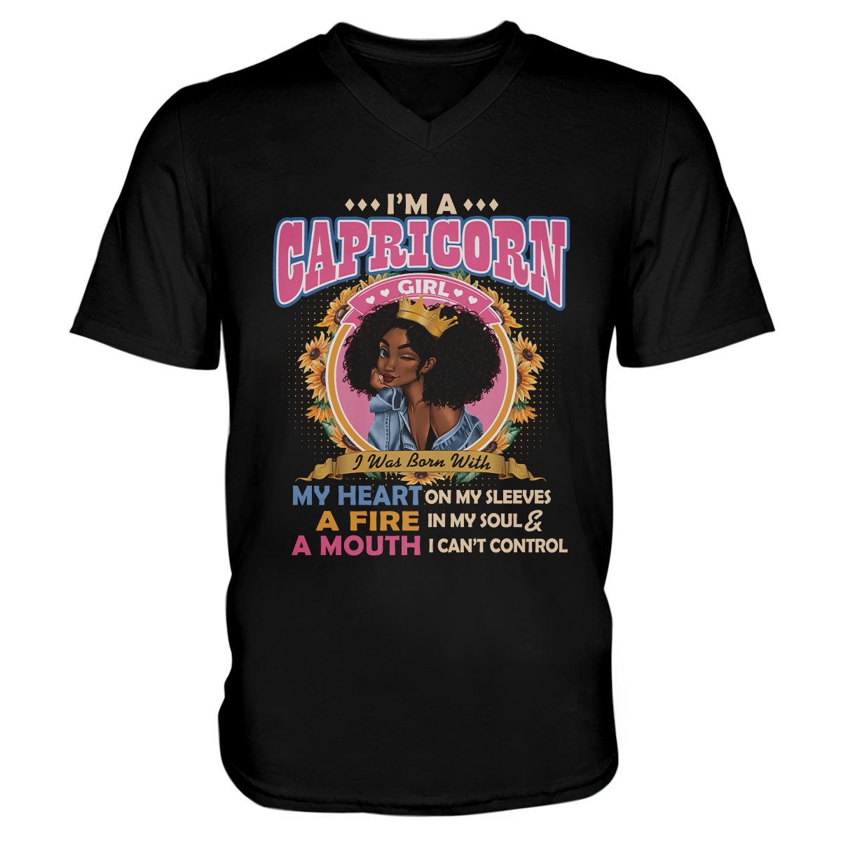 Black Queen Im A Capricorn Girl Ez13 1609 Men V-Neck T-Shirt