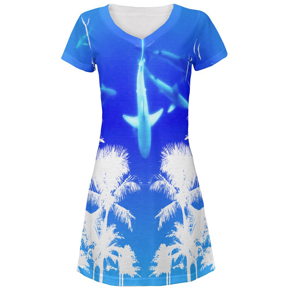 Summer Shark Beach Party All Over Juniors Beach Cover-Up Dress