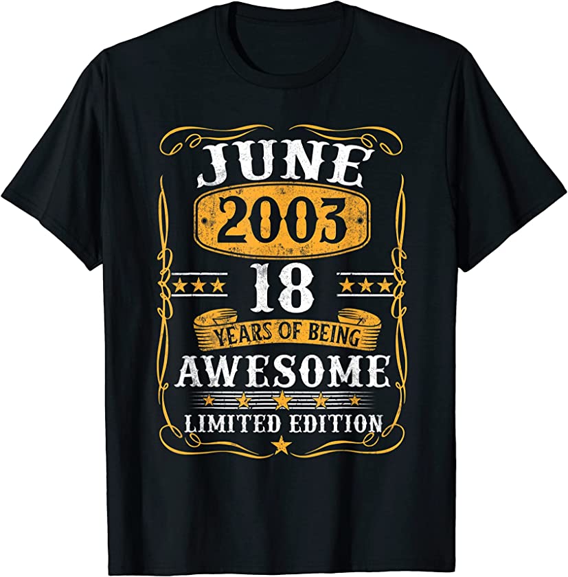 18 Years Old Gifts Vintage June 2003 18Th Birthday Gift T-Shirt