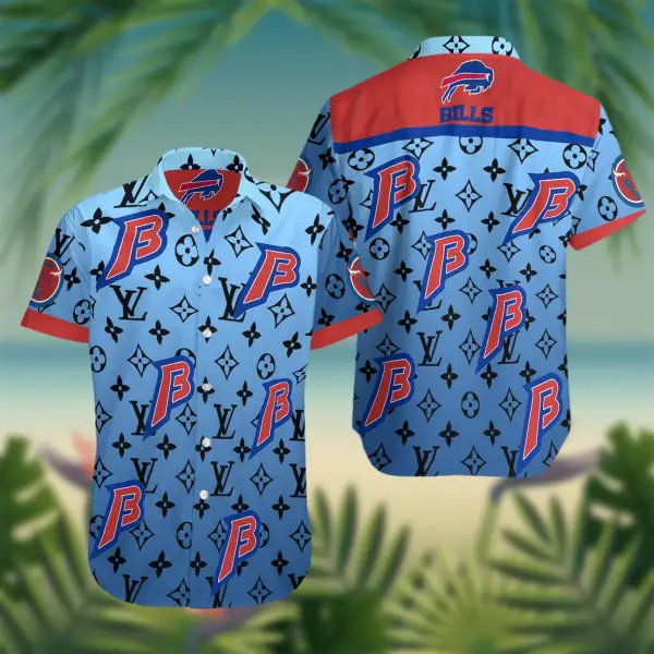 Unifinz Buffalo Bills Hawaiian Shirt Buffalo Symbol Lv Pattern Blue Hawaii Shirt Buffalo Bills Aloha Shirt 2022