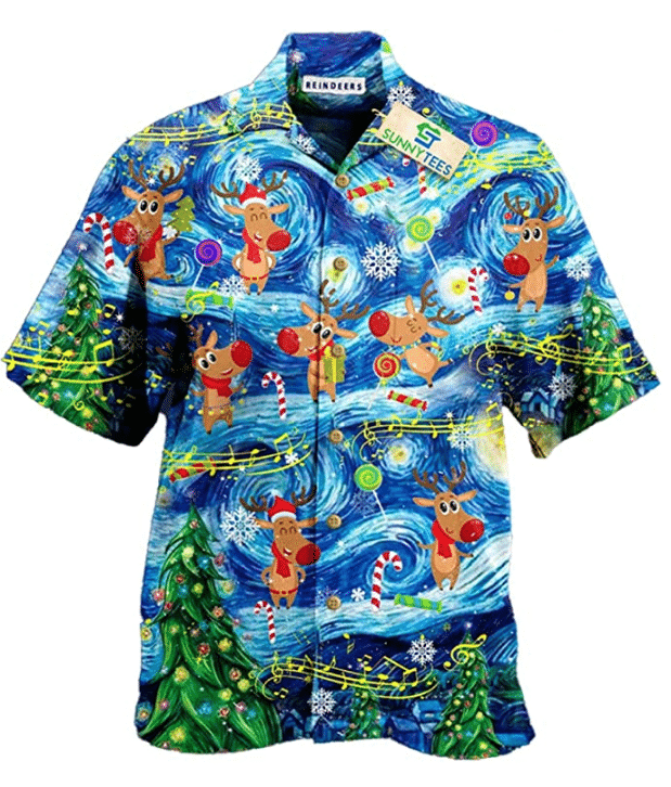 Christmas Hawaii Dancing Reindeers Button Up Shirt For Men Ha105692