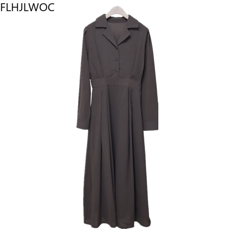 2021 New Design Japan Style Women Spring Autumn Basic Wear Casual Loose Robe Solid Cotton Blend Vintage Long Maxi Shirt Dress alx