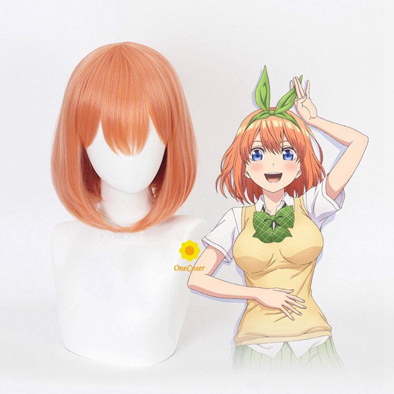 Anime The Quintessential Quintuplets Nakano Yotsuba Cosplay Short Orange Wig Synthetic Hair + Free Wig Cap Party Role Play Girls alx