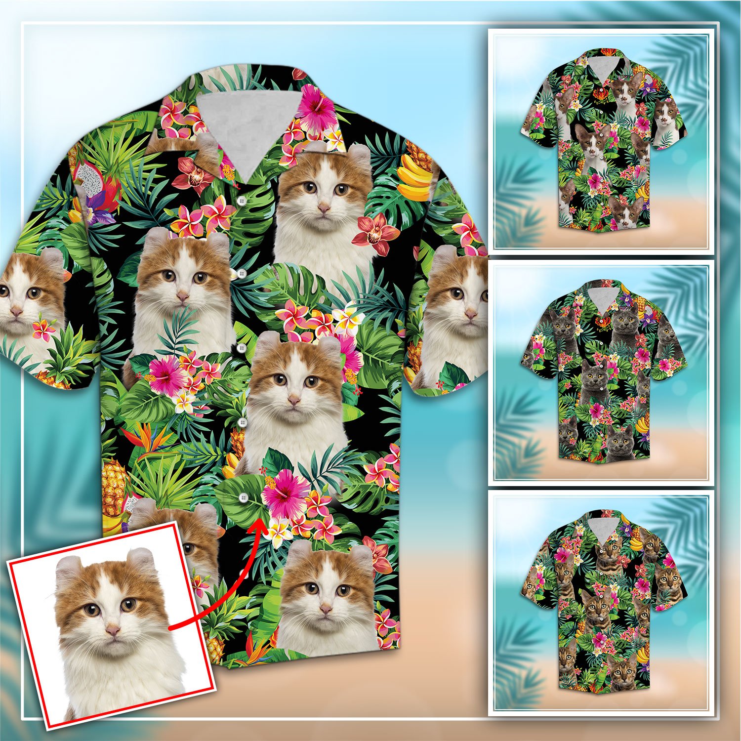 Funny Custom Photo Cat Tropical Hawaii Shirt Ha76395