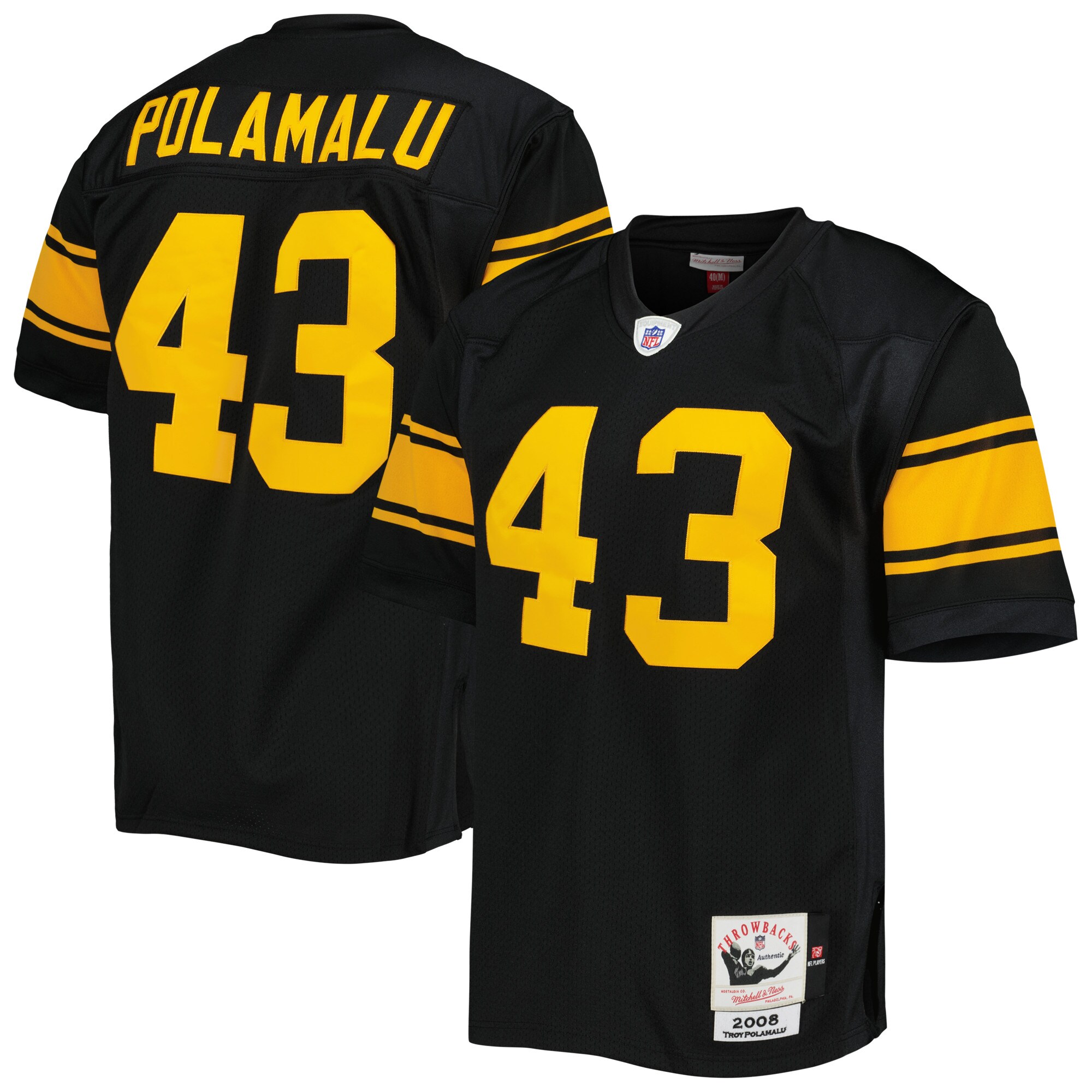 Men’s Pittsburgh Steelers Troy Polamalu Mitchell & Ness Black 2004 Authentic Throwback Retired Player Jersey 2