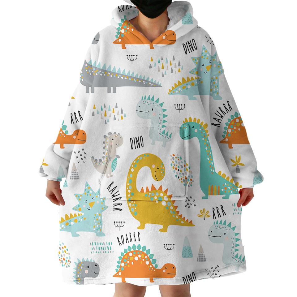 Cartooned Dino Swlf0872 Hoodie Wearable Blanket