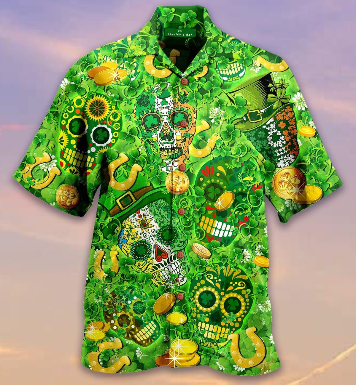 Green Sugar Skull Mardi Gras Aloha Hawaii Shirt Gift For St Day Ha24664