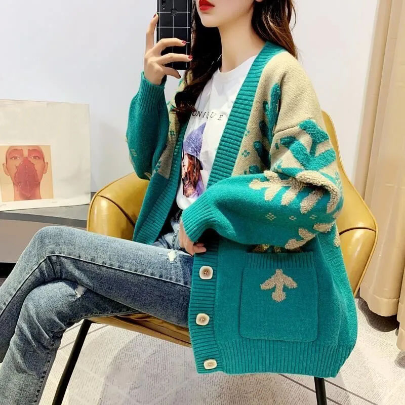 Sweater Cardigan Women’s Knitwear Korean Lazy Style Top Trending Sweater Jacket Autumn and Winter Red Lady Style alx