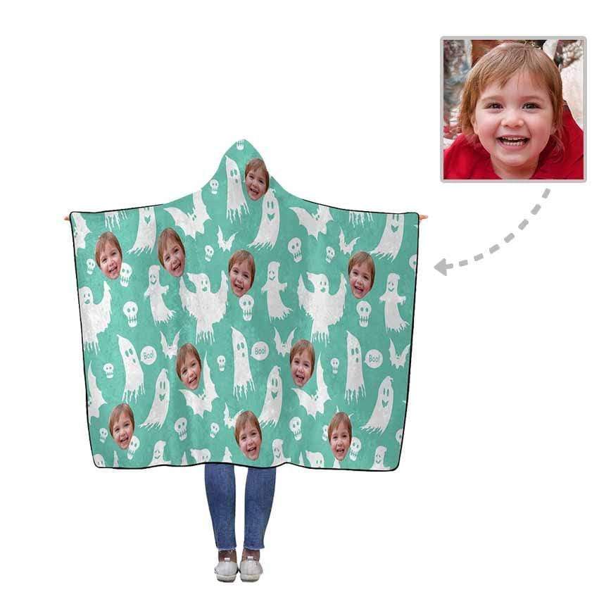 Custom Face Halloween Flannel Hooded Blanket