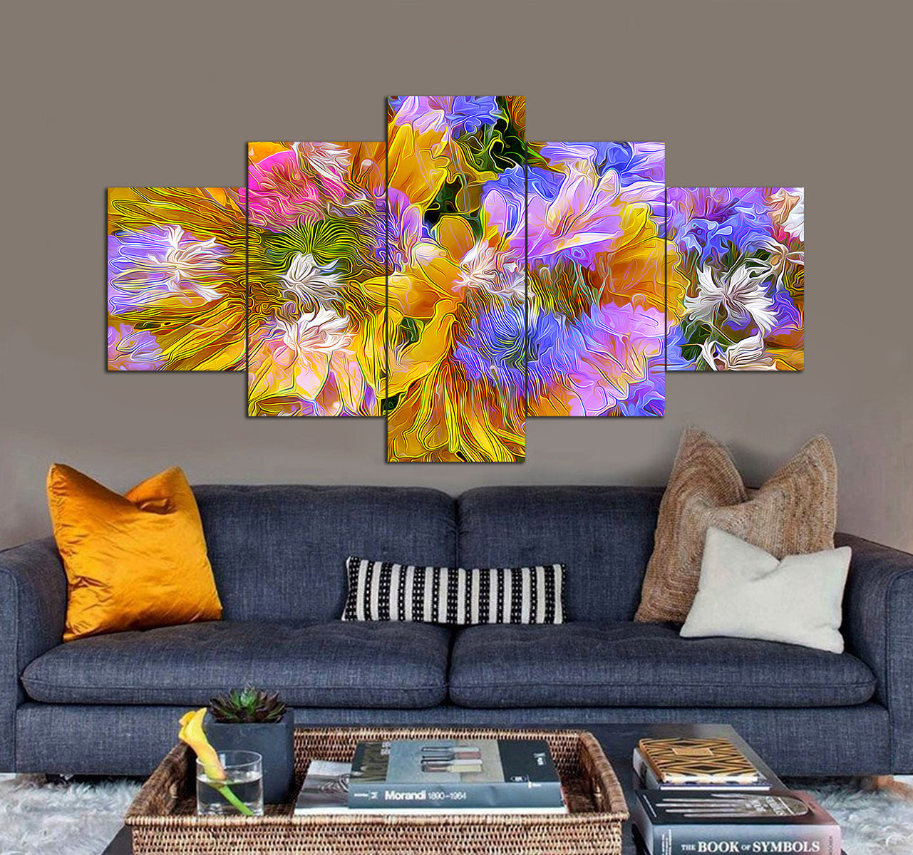 Abstract Flower Painting 1 3D 5 piece canvas art