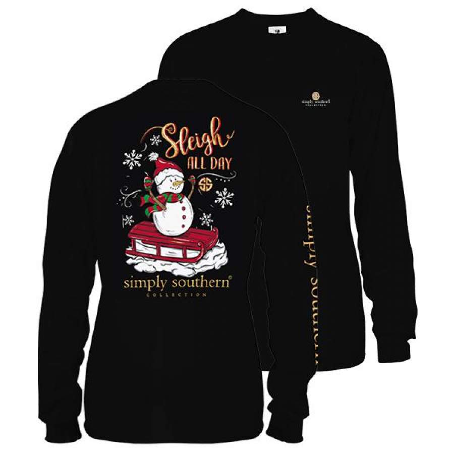 Simply Southern Preppy Sleigh All Day Snowman Holiday Long Sleeve T ...