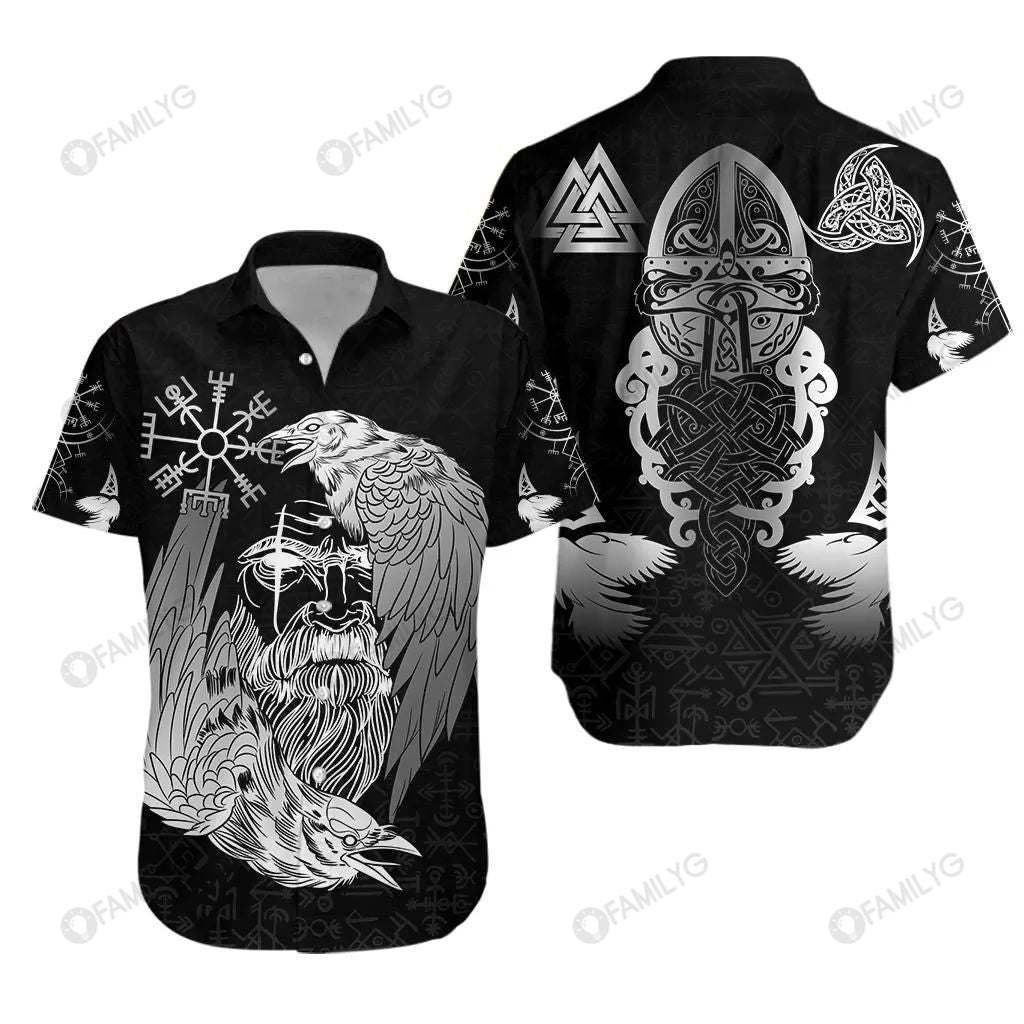 Viking Shirts – Nordic Viking Odin With Huginn And Muninn Colorful Awesome – Viking Hawaiian Shirt Summer Hawaiian For Men, Women, Couple