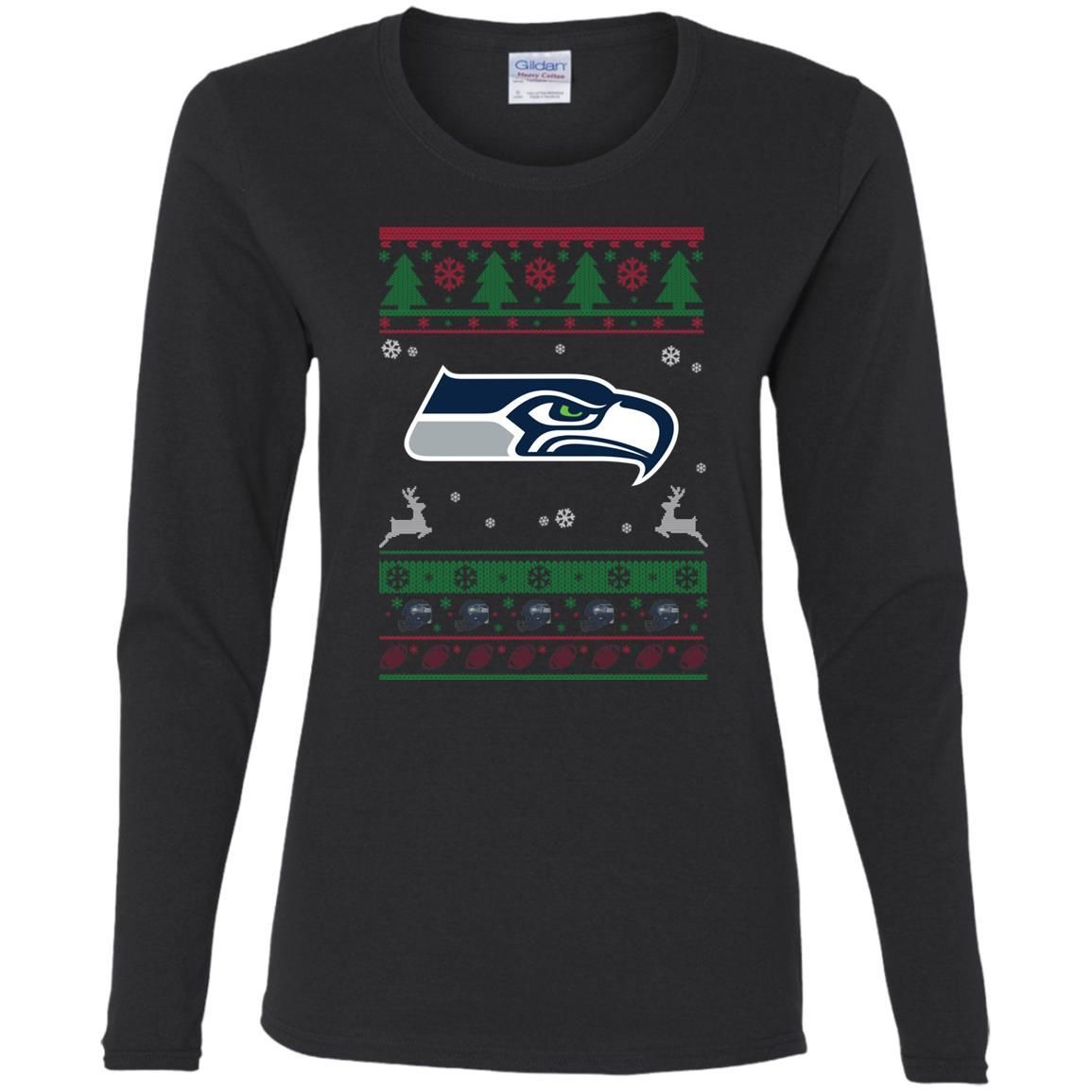 Seattle Seahawks Logo Football Teams Ugly Christmas Sweater Women Long Sleeve Shirt